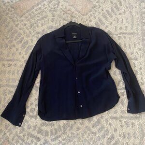 Club Monaco Signature Dolman Sleeve Silk Shirt Navy XS NEW
